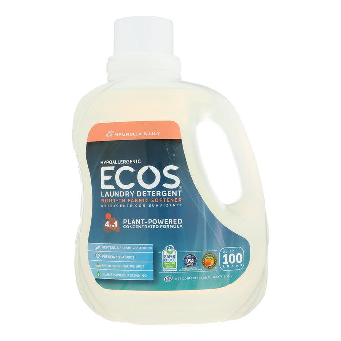 Earth Friendly Eco's 2x Ultra Liquid Laundry Detergent - Magnolia And Lily - Case Of 4 - 100 Fl Oz